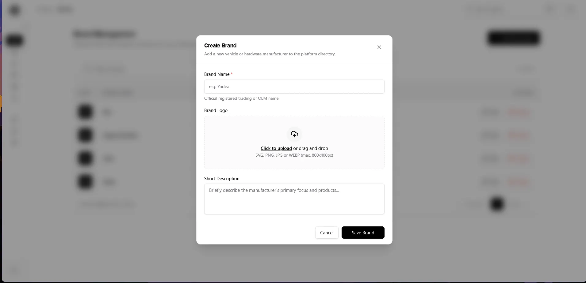 Brand dialog